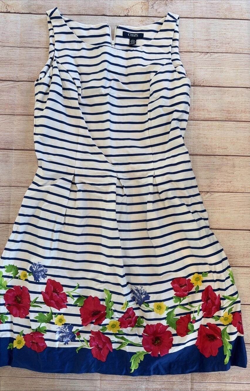 CHAPS Women’s Size 6 Dress Striped & Floral Sleeveless